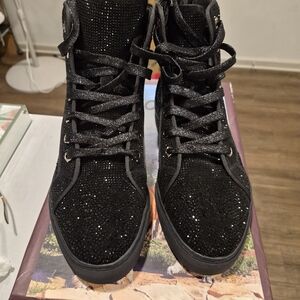 Sparkling Black High-Top Men's Sneakers